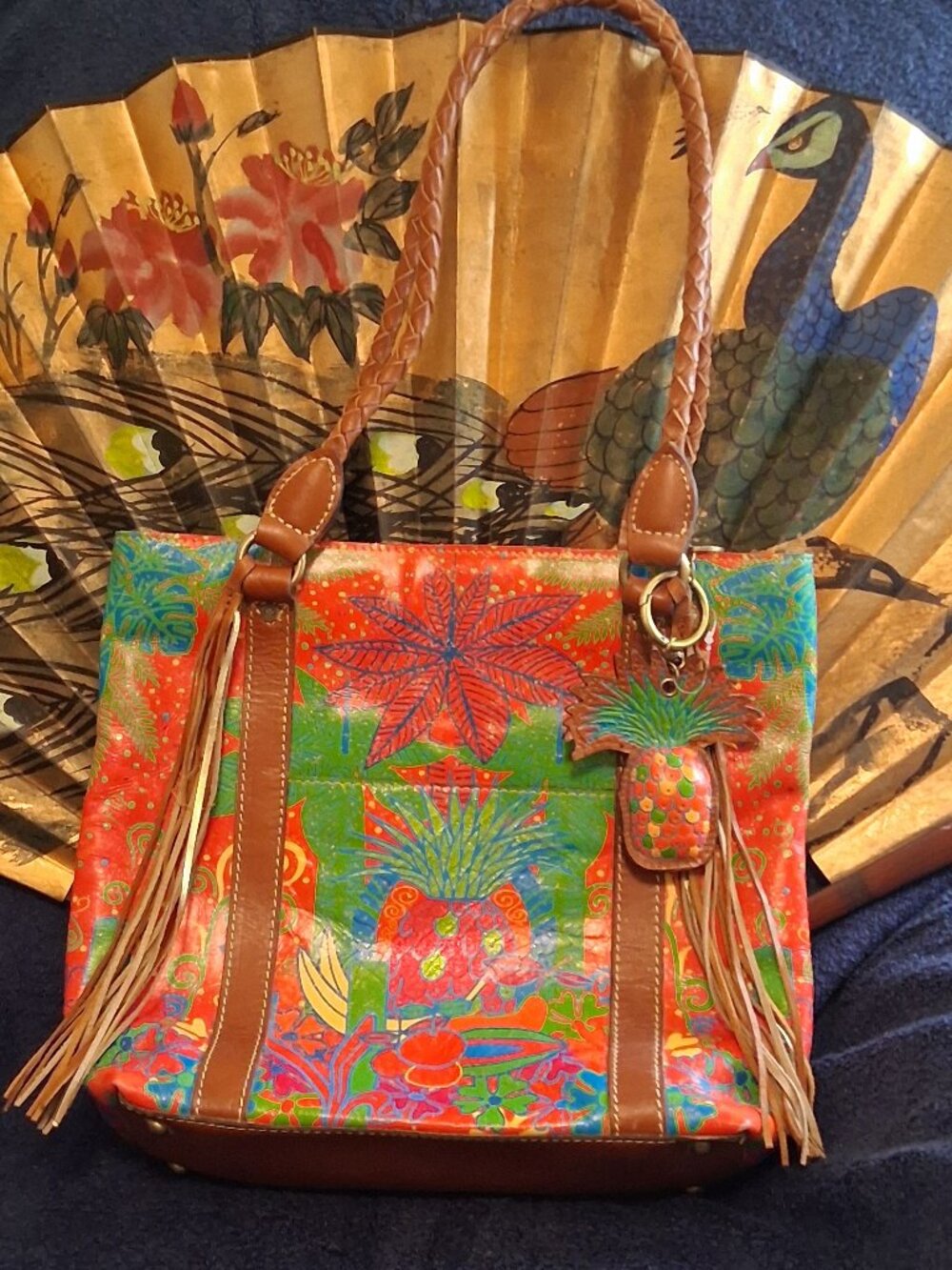 Patricia Nash Leather Poppy Tote Bag Tropical Dreams Pineapple Leather